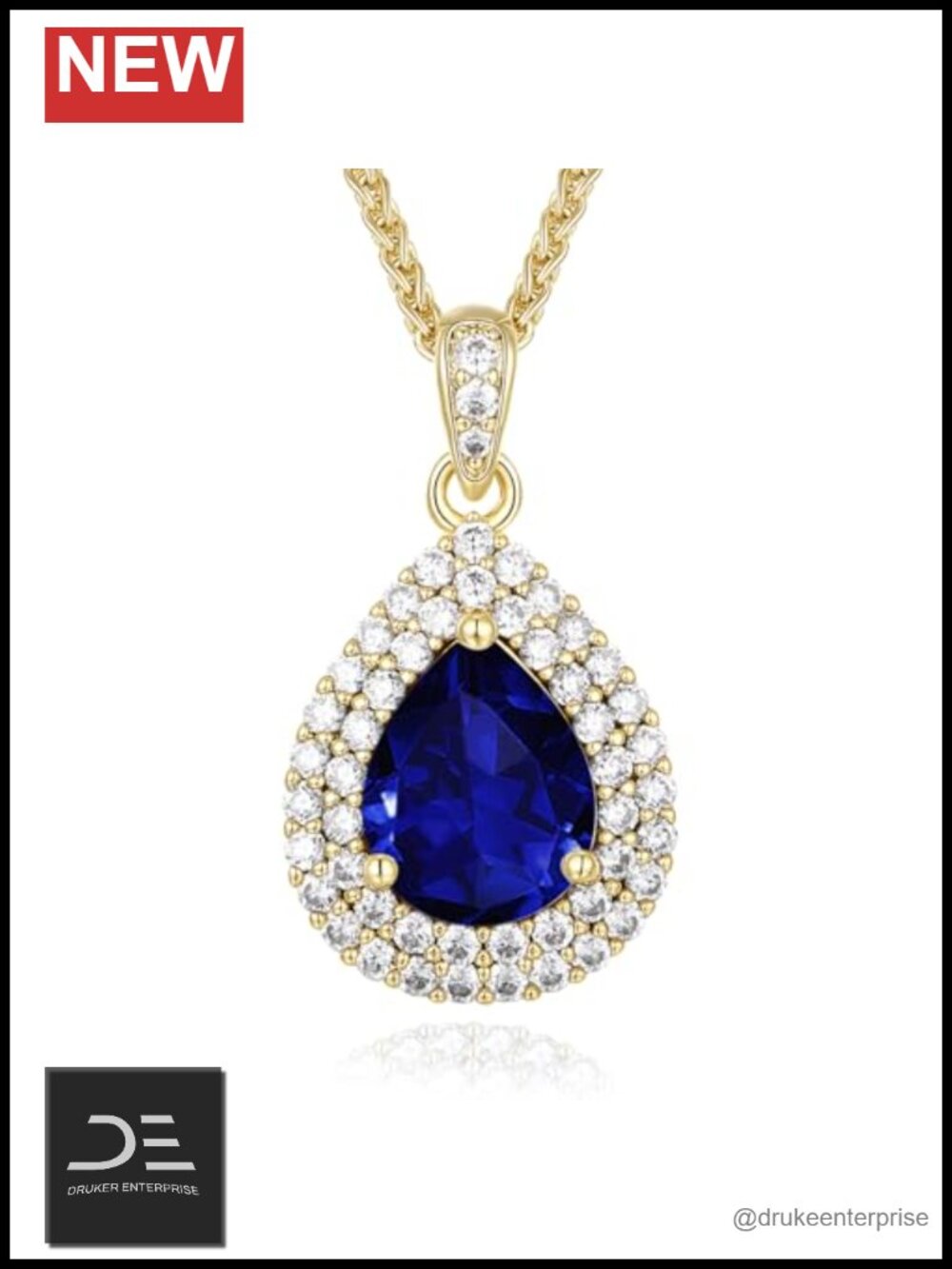 18K Gold Plated Teardrop Birthstone Necklace Sterling Silver Women Gift Box